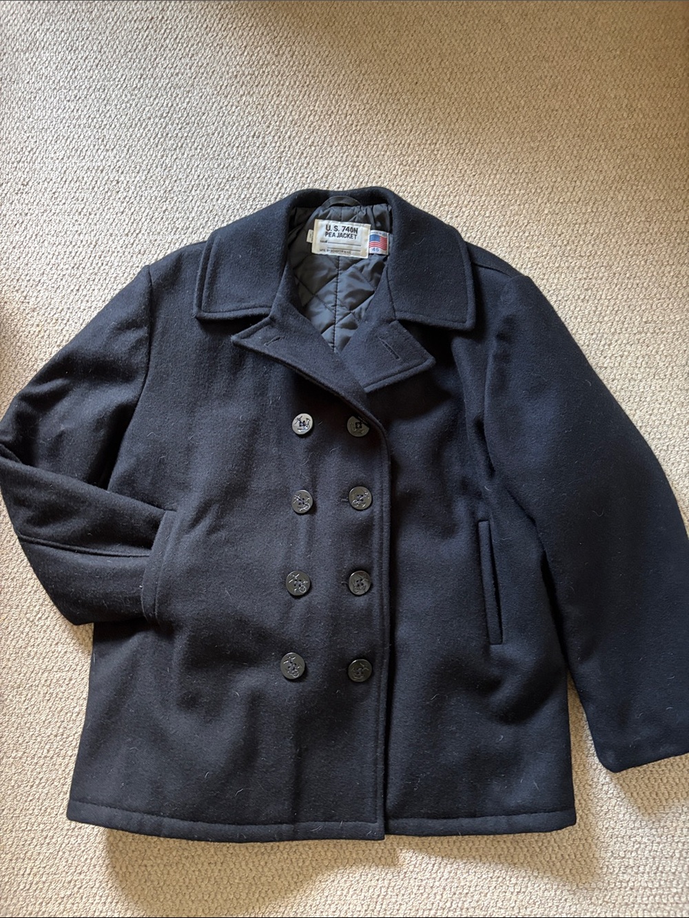 Schott U.S. 740N Pea Jacket in Dark Navy Wool